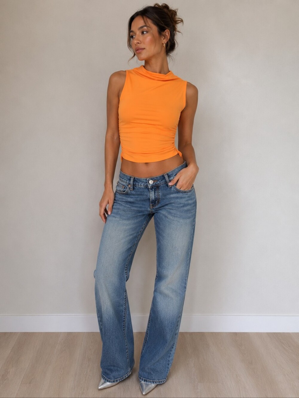 DKNY Y2K  Orange Sleeveless Mock Neck Tank